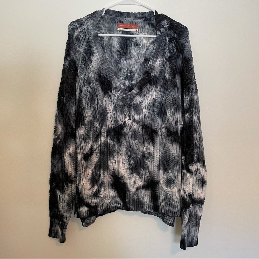 Pilcro Anthropologie v-neck cable sweater tie dye